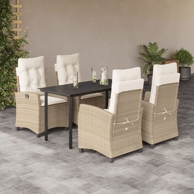 vidaXL - 5-delige - Tuinset - met - kussens - poly - rattan - beige