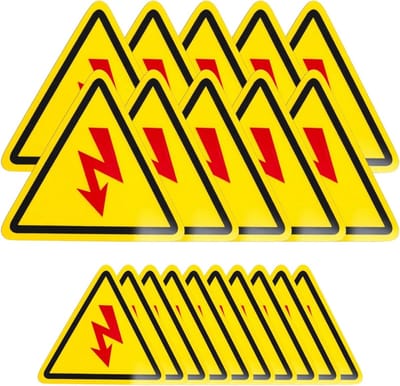 Waarschuwingsstickers voor Elektrische Spanning - 20 Stuks, Gele Zwarte Veiligheidsmarkeringen voor Binnen en Buiten, Hoogzichtbare Symbolen voor Apparaten en Installaties