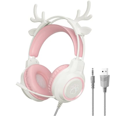 Gaming Headset met hertenoor – Ruisonderdrukkende Over-Ear Koptelefoon met 360° Microfoon – Voor PC/PS5/PS4