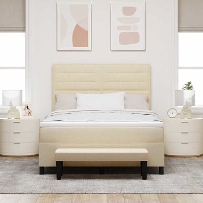 vidaXL - Boxspring - bed - met - hoofdeinde - Crème - 140 - x - 200 - cm - Stof