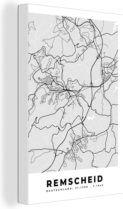Canvas Schilderij Kaart - Stadskaart - Duitsland - Remscheid - Plattegrond - 20x30 cm - Wanddecoratie