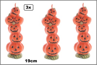 3x Kaars pompoen pilaar 19cm - Horror halloween griezel 31 Oktober creepy