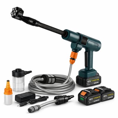 Draadloze Hogedrukreiniger 18V – 200 Bar – 6-in-1 Mondstuk – Inclusief 5M Slang & Waterfilter – Accu Waterdrukreiniger voor Auto, Tuin & Terras