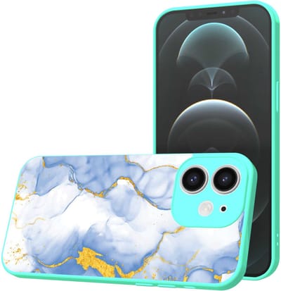 Smartphonica Telefoonhoesje Geschikt voor iPhone 12 met Lichtblauw Goud Marmer opdruk - TPU Back Cover Case Lightblue Gold Marble Design - Turquoise geschikt voor iPhone 12