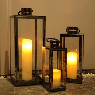 Decoratieve Lantaarns - Buitenverlichting Set - Sfeervol Terras - Roestvrij Stalen Frame - Set van 3 - Zwart
