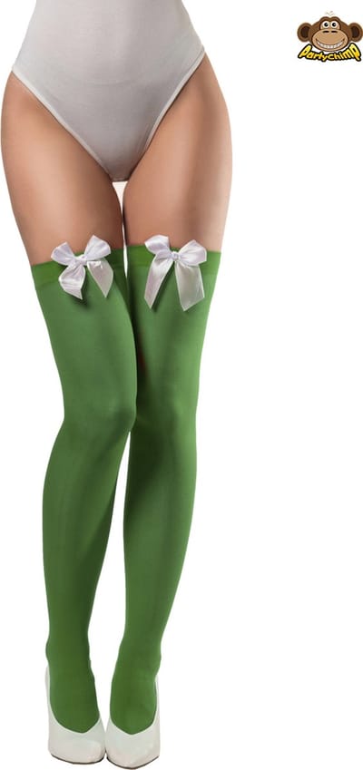 Partychimp Kousen Met Strik Dames Carnavalskleding Dames Carnaval Accessoires Oktoberfest Dames - Polyester - Groen/Wit - One-size