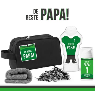 Geschenkset "De beste papa" - 4 Producten - 550 Gram - Triomf Cosmetica | Toilettas Giftset Wellness voor hem Verjaardag Vader Vaderdag Cadeautje Topper man Bedankje voor de allerbeste liefste nummer 1 Douchegel & Bodylotion pakket Nummer 1 Groen