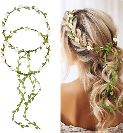 Dailygoods- Bloemenkroon 2 Stuks - Hoofdband Roos - Bloemenkrans - Boheemse Stijl - Bruids Hoofdtooi - Diameter 18 cm