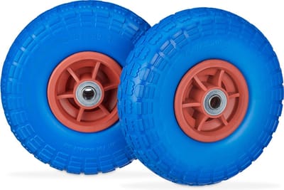 2x steekwagenwiel 4.1/3.5-4'' - anti lek - tot 150kg - 260x85mm - massief rubber - blauw-rood