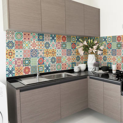 Zelfklevende tegelmuurstickers voor keuken en badkamer - 60 Azulejos Montanares tegelstickers - 60 stickers 20x20cm