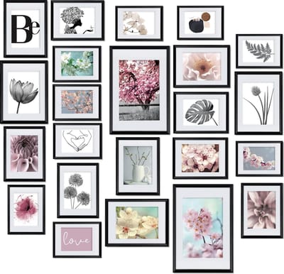 bomoe Blossom Fotolijst Collage Set van 24 Fotolijstje 10x 10,5x15cm / 8x 13x18cm / 4x 15x20cm / 2x 20x30 Kunststof Zwart