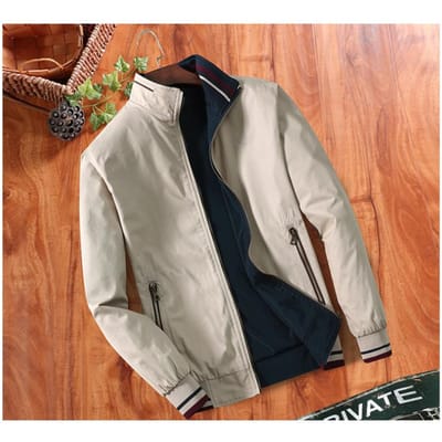 Veste double face en coton nouvelle collection printemps et automne, col montant, vêtements pour père des deux côtés XL beige