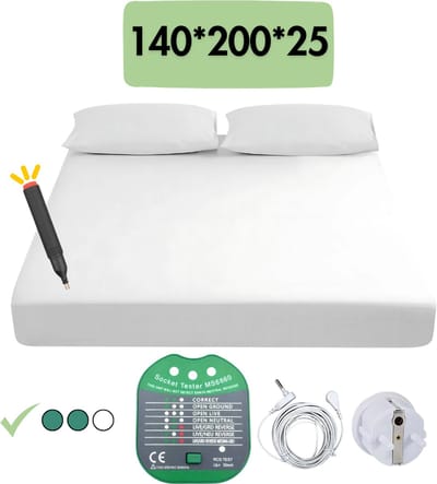 Aardingslaken matras - Aardingshoeslaken - Grounding sheet - Inclusief testpen en stopcontact tester - Earthing - Grounding - Hoeslaken - Groundingly - (140x200x25)