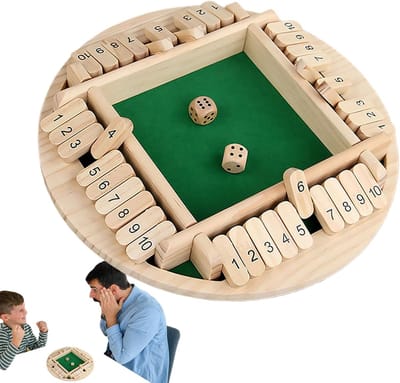 Dobbelspel Houten Bord - Tafelspel - Familiebijeenkomsten - Draagbaar - 26x26cm - Monochroom