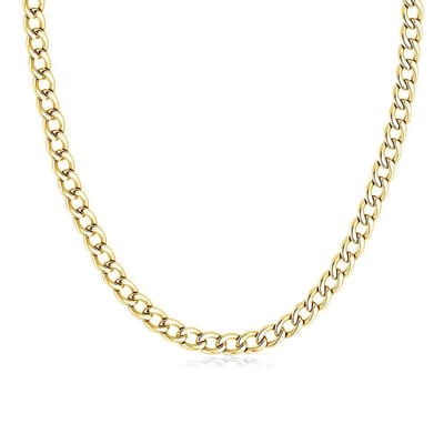 Twice As Nice Halsketting in goudkleurig edelstaal, gourmet ketting, 7 mm 50cm+5cm
