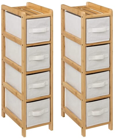 4Five Opbergkast met 4 polyester manden - 2x - 4 lagen - bamboe - beige - 19 x 33 x 78 cm