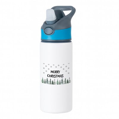 Hacebo® - Kerst merry christmas kerstbomen waterfles met rietje blauw - Kerstmis - Kerst beker - winter - kerst - christmas - kerst cadeau - water fles - 650ML