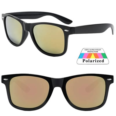 Fako Sunglasses® - Zwarte Zonnebril Met Roze Spiegelglazen - Zonnebril Classic Polarised - Polariserend - Gepolariseerd - Polarized - Heren Zonnebril - Dames Zonnebril - Zwart - Roze Spiegel