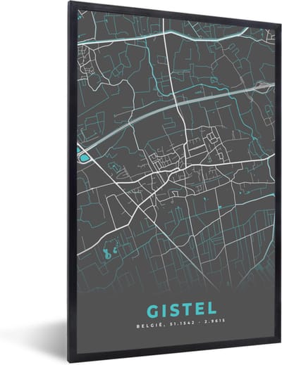 Fotolijst incl. Poster - Kaart – Plattegrond – Stadskaart – Gistel – België - Grijs - 40x60 cm - Posterlijst