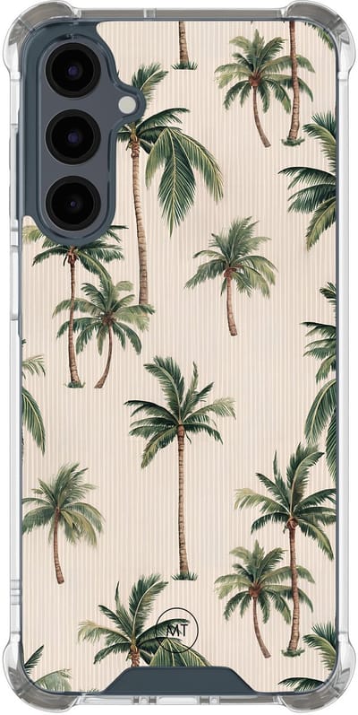 Hoesje (shockproof) geschikt voor Samsung Galaxy A16 - Palmbomen print - Extra sterke case - TPU/polycarbonaat - Tekst - Beige, Transparant