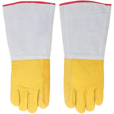 2 stuks LN2 beschermhandschoenen 40cm Antivries Lage Temperatuur Rundleer Handschoenen voor Vloeibare Stikstof Droogijs Koude Opslag