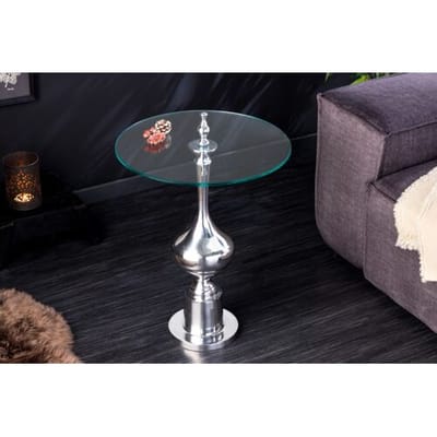 Glazen bijzettafel zilver onderstel 44 cm