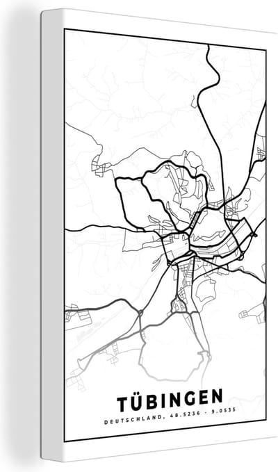Canvas Schilderij Tübingen - Plattegrond - Kaart -Stadskart - 20x30 cm - Wanddecoratie