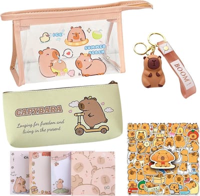Schattige Transparante Pennenhouder Set met Capibara Thema voor School en Kantoor
