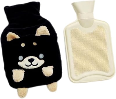 Warmwaterkruik - Natuurlijke rubberen waterbuis, extra zachte pluchen knuffelhoes, onmiddellijke verlichting van menstruatiepijn, rugpijn en krampen, comfortabel voor vrouwen, volwassenen, kinderen en baby's, zwart