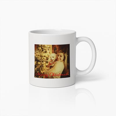 Vrolijk Kerstmis Hond & Vrouw Foto Mok – Feestelijke Kerst Koffiebeker Cadeau 330ml