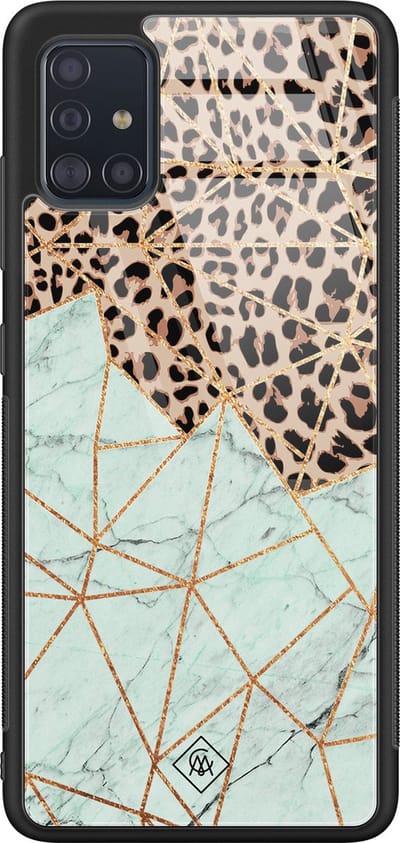 Casimoda® hoesje - Geschikt voor Samsung Galaxy A51 - Luipaard Marmer Mint - Luxe Hard Case Zwart - Backcover telefoonhoesje - Multi
