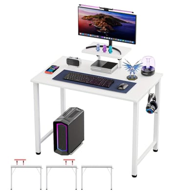 Bureau-Computerbureau met Verwijderbare Hoogteverstelbeugel-Stevige Eiken Afwerking-Ruimtebesparend ontwerp-(80.01cm x 39.88cm x 74.93cm)-WIT.