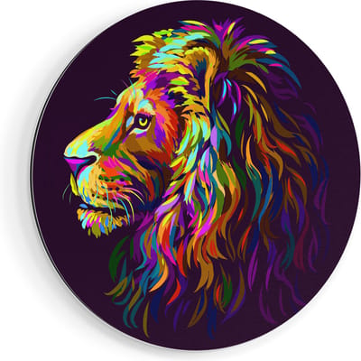Artaza Dibond Muurcirkel Gekleurde Leeuw - Leeuwenkop - Abstract - Ø 40 cm - Klein - Wandcirkel - Rond Schilderij - Voor Binnen en Buiten