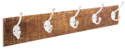 Houten wandgemonteerde jasdeur 5 witte haken - Fer|Manguier - Wit - SILUMEN