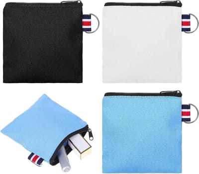 Set van 3 Kleine Canvas Pouches met Rits - Vierkante Make-up Tas voor Reizen, Muntjes en Oordopjes - Ideaal voor Lipstick, Cosmetica en Oplaadkabels (3 Kleuren)