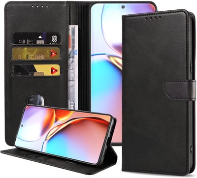 Geschikt voor Motorola Edge 40 Pro Telefoonhoesje Kunstleer met Magnetisch lipje en Pasjeshouder Book Case met Klepje - Walletcase with Cardslot - Zwart - Smartphonica geschikt voor Motorola Edge 40 Pro