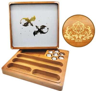 Lapi Toys - Dungeons and Dragons dice tray - Polydice tray - Dobbelsteenbak met deksel - Dobbelpiste - Rolling tray - Hout - Bruin