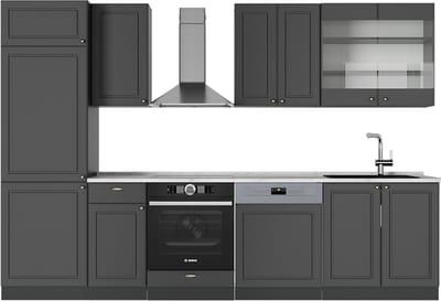 Vicco Fame-Line Complete keukeneenheid – 300 cm, WB Marmer Anthrazit-Gold Landhaus