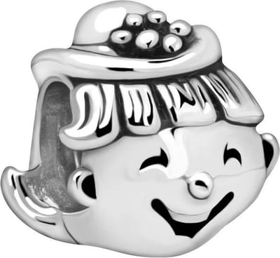 Quiges - 925 - Zilveren - Bedels -Sterling zilver - Beads - Hoofd Meisje met Hoedje Kraal Charm - Geschikt – voor - alle bekende merken - Armband Z548