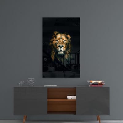 Insigne Glazen Schilderijen - Dieren - Leeuw  Portret - Glasschilderij - 110x70 cm - 4 mm