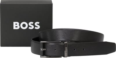 BOSS leren heren riem - zwart structuur en glad
