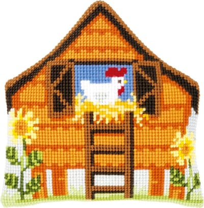 Vervaco - Kruissteekvormkussen kit - Kippenhok - PN-0149510 - Borduren - Borduurpakket - Borduurpakket volwassenen - Borduurpakket kind