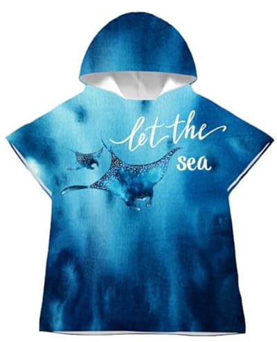 LOMTRATS Sneldrogende surfponcho, omkleedhanddoek, badjas met capuchon voor volwassenen (heren en dames). Ideaal voor zwemmen, het strand, surfen, duiken, thuis, warmwaterbronnen en baden, Kid-M