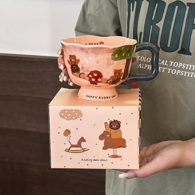 Mug artistique créatif en céramique, tasse à eau, nouvelle tasse à café souvenir pour femme, bureau, maison ou petit-déjeuner 370ML
