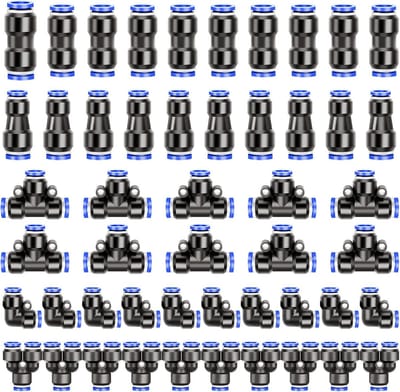 50 Stuks Pneumatische Koppelingen Set - 8 mm Snelkoppelingen voor Luchtslang (T, Y, Recht)