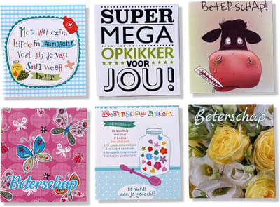 6 Cards & Crafts Beterschap Wenskaarten - Opkikker / Beterschap - 12x11cm - Gevouwen kaarten met enveloppen