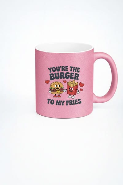 Roze Glitter Mok 'You're The Burger To My Fries' - Liefdevol & Uniek Cadeau