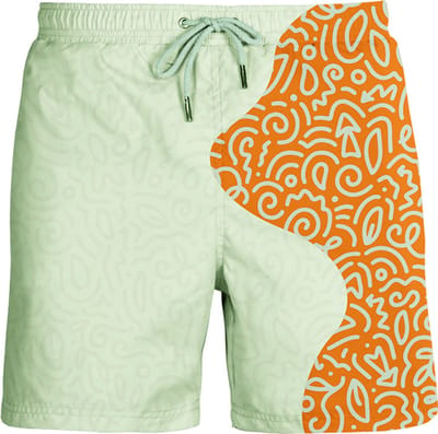 SEA'SONS - Zwembroek Heren - Kleurveranderend - Doodle - Oranje-Mint - Maat L (SEASONS - Kleur veranderend)