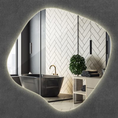 Wallfluent LED Spiegel - Asymmetrische Spiegel - 48,3 cm x 47,9 cm - Neutraal Wit 4000K - Spiegel Organisch Met Licht - Spiegels Woonkamer - Spiegel Organische Vorm - LED Badkamerspiegel - Spiegel Met Licht