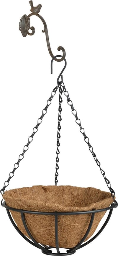 Esschert Design Hanging basket - 25 cm - met inlegvel en metalen muurhaak